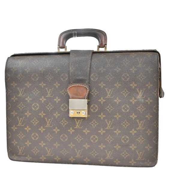 LOUIS VUITTON Serviette Fermoir Business Hand Bag Monogram Brown - Picture 1 of 14